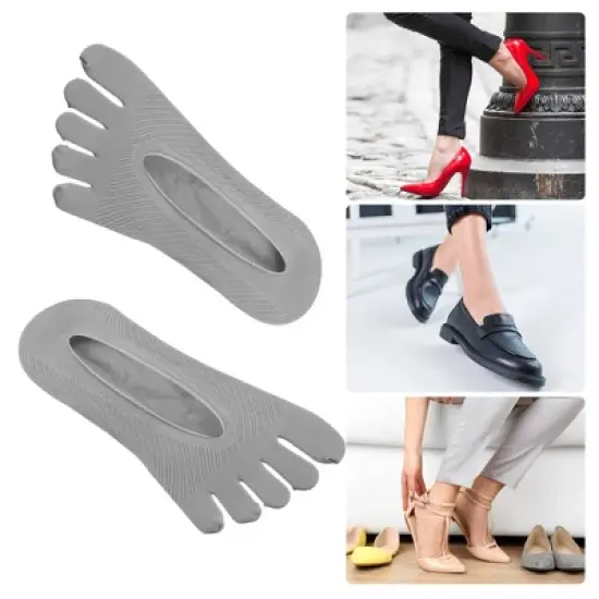 Unique Bargains Women's Nylon Breathable Split Toe Compression Socks Non-Slip 6 Pairs Gray image {1}