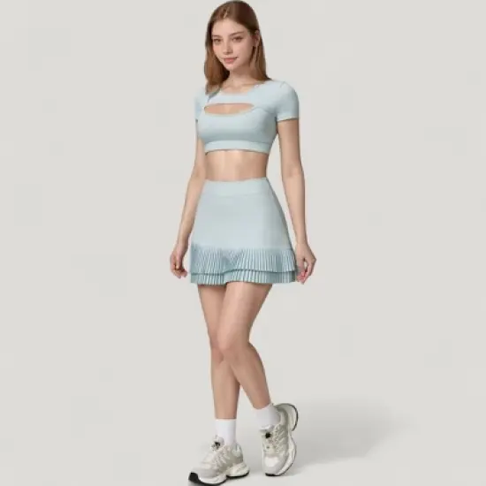 Anna-Kaci Active Women's Short Sleeve Cropped Active Top with Keyhole Front Cutout and Built-In Bra for Medium Support image {2}