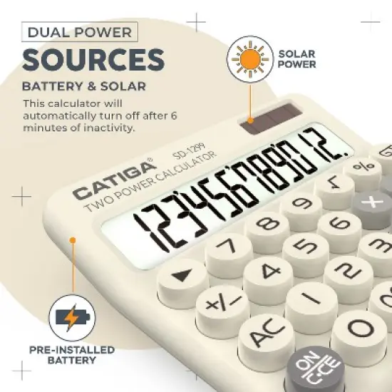 CATIGA Mechanical Switch calculator, 12-Digit LCD, Solar & Battery Power, Big Buttons, Aesthetic Design for Home, School, Office Use. SD-1299 image {3}