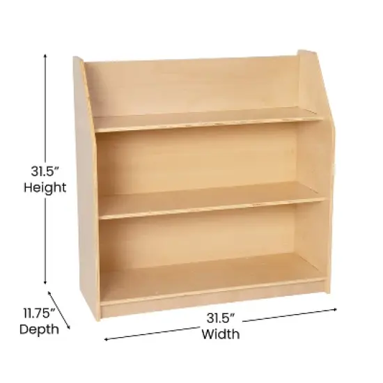 Flash Furniture Natural Wooden 3 Shelf Book Display with Safe, Kid Friendly Curved Edges - Commercial Grade for Daycare, Classroom or Playroom Storage image {3}