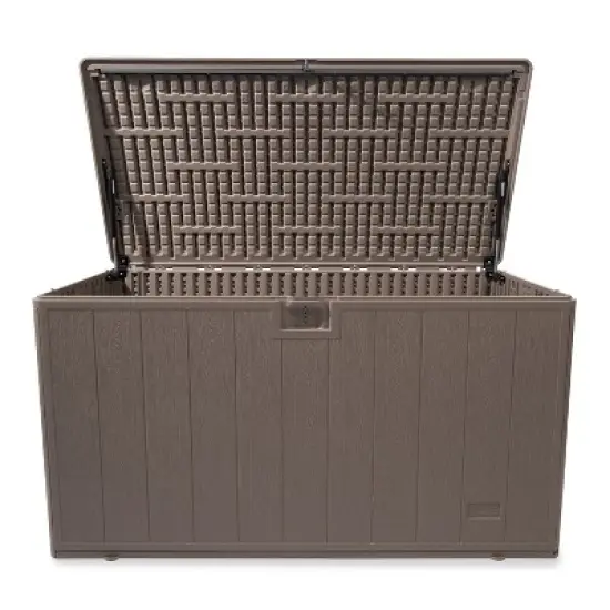 Plastic Development Group 105-Gallon Weather-Resistant Resin Outdoor Storage Patio Deck Box with Gas Shock Lid, Driftwood Gray image {2}
