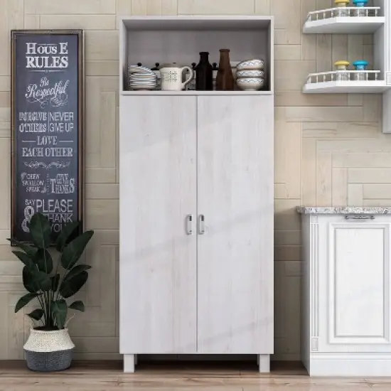24/7 Shop At Home Maclay Double Door Pantry Cabinet White Oak: Transitional Style, 5 Fixed Shelves, Storage Organizer image {3}