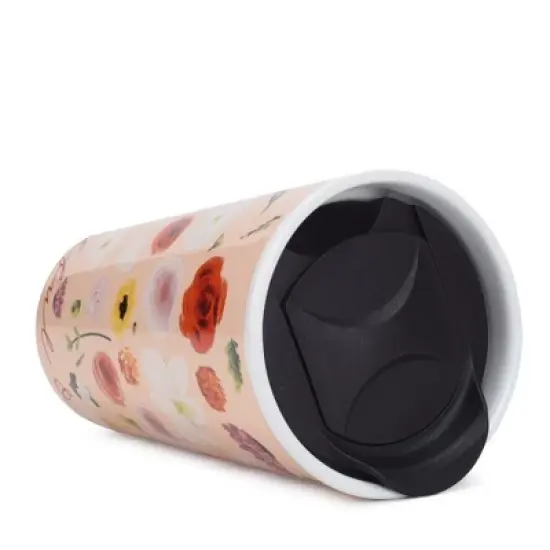 Lighthouse Christian Products Thankful and Blessed 12 ounce Ceramic Stoneware Travel Tumbler Mug, Blush Pink Floral image {2}