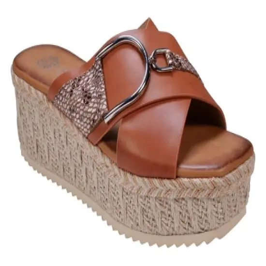 GC Shoes Lindsey Buckle Cross Strap Espadrille Slide Platform Sandals image {6}