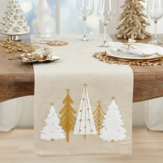 Saro Lifestyle Christmas Trees Table Runner, 16"x70", Natural image {2}