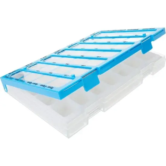 Ezy Dose Weekly (7-Day) Pharmadose Pill Organizer, Easy Fill Tray, 4 Times a Day, Blue (Large) image {2}