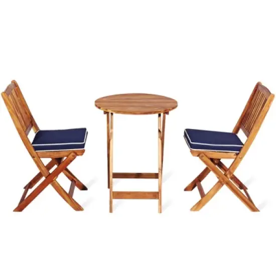 Tangkula 3PCS Folding Patio Conversation Set Acacia Wood Bistro Set w/ Cushions image {1}