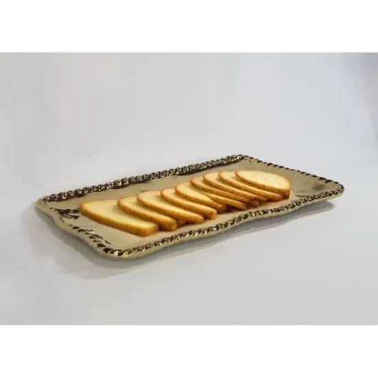Gold Ceramic Serving Tray with Rope Accent Rim  14.25" image {1}