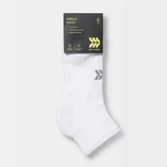 Women's Extended Size Cushioned 6pk Ankle Athletic Socks - All in Motion&trade; - White 8-12 image {1}