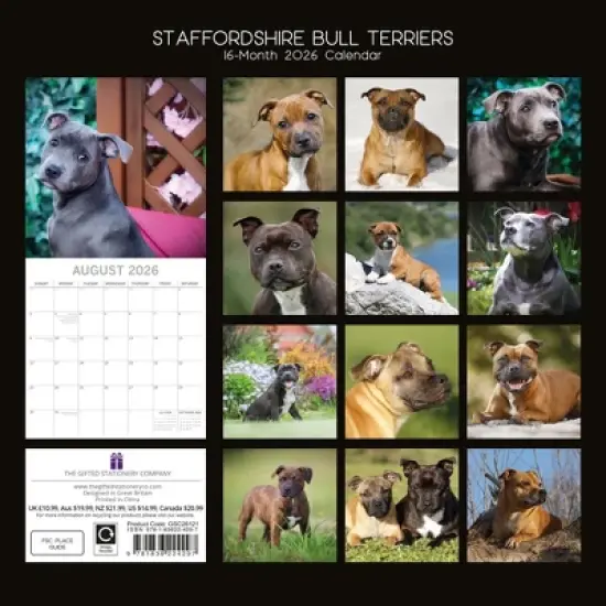 2026 Square Wall Calendar, Staffordshire Bull Terriers, 16-Month Animals Theme with 180 Reminder Stickers (12x12 In) image {3}
