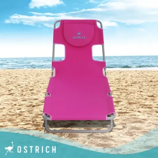 Ostrich Chaise Lounge Lightweight Portable Folding Rust Resistant Quick Dry Sunbathing Poolside Beach Chair with Carrying Strap & Pillow, Pink & Blue image {4}