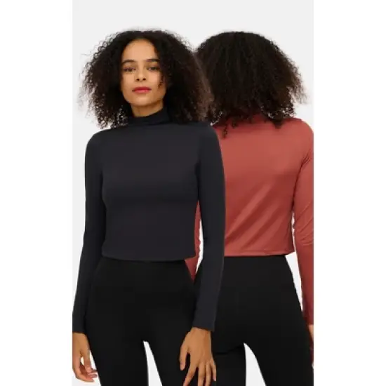 Yogalicious Womens 2 Pack Zenly Evelyn Long Sleeve Mock Neck Crop Top image {6}