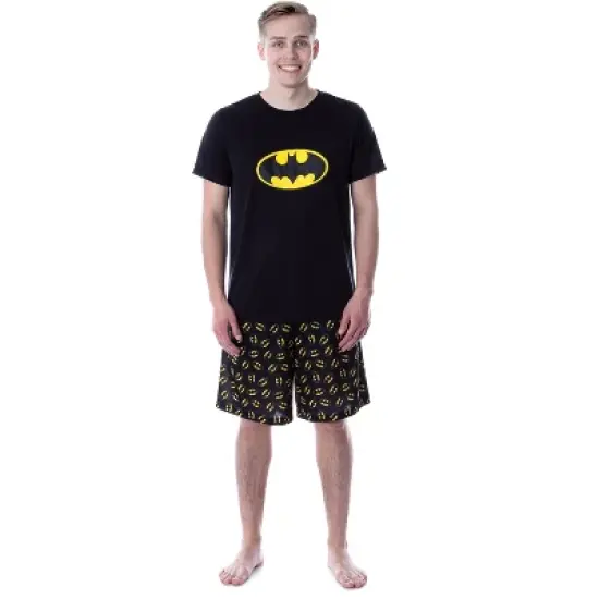 DC Comics Mens' Batman Logo Short Sleeve Shirt Pajama Short Set Black image {5}
