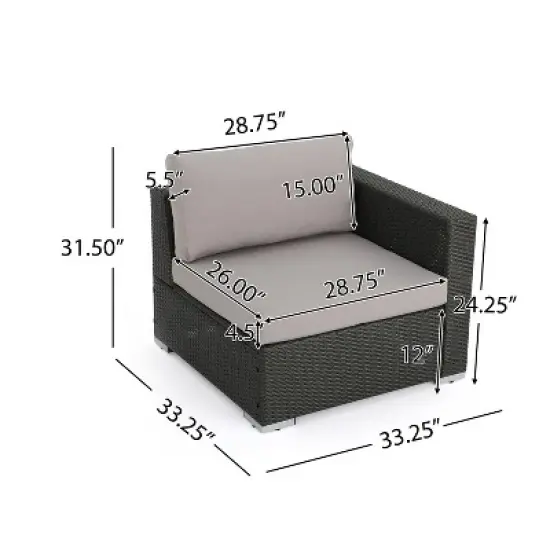 Christopher Knight Home Santa Rosa Outdoor Aluminum and Wicker 4 Seater Sectional Sofa Set with Cushions image {4}