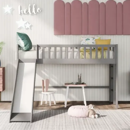 Twin Size Loft Bed with Ladder and Slide-ModernLuxe image {8}