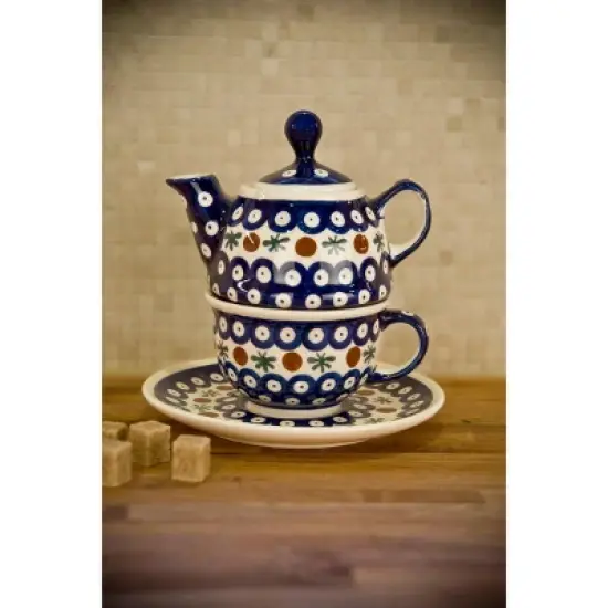 Blue Rose Polish Pottery 1148-775 Zaklady Individual Teapot & Cup image {2}