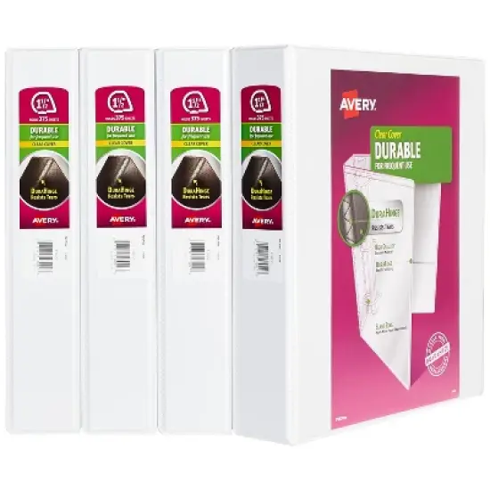 Avery Durable View 3 Ring Binders, 1.5" Slant Rings, 4 White Binders (17576) image {8}