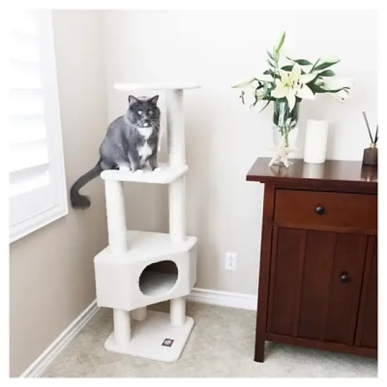 Majestic Pet Bungalow Sherpa Activity Center Cat Scratcher -  Cream - 52" image {1}