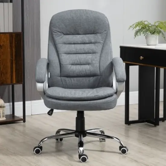 Vinsetto High Back Home Office Chair Executive Computer Chair with Adjustable Height, Upholstered Thick Padding Headrest and Armrest - Grey image {1}