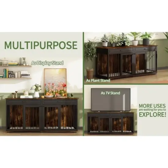 Famapy Dog Crate 72.4" Furniture Style Design Dog Crate with Drawers and Dividers Functional & Tailored for Your Furry Friends image {8}