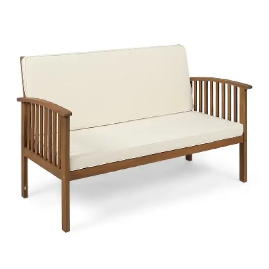 FIONECA Acacia Wood Outdoor Loveseat with Cushions, Patio Seating for Garden, Backyard, Porch, or Balcony image {6}