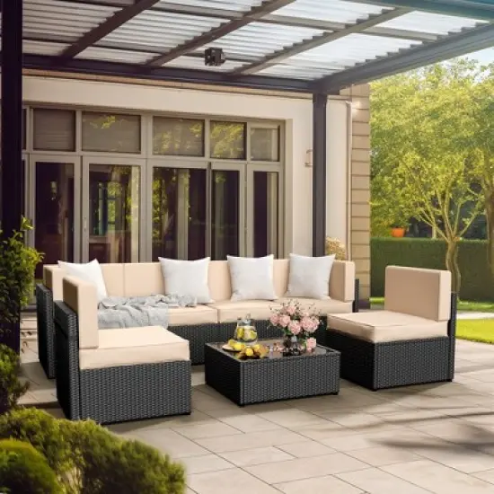 Pamapic 7-Piece Wicker Outdoor Sectional Set with Coffee Table and Cushions image {3}