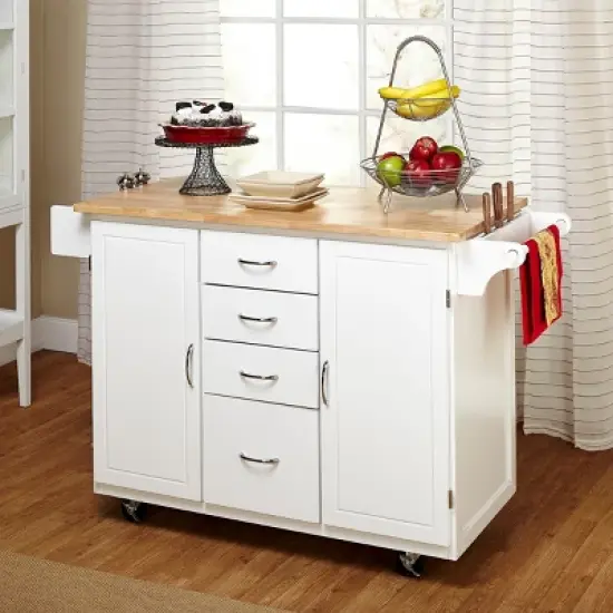 Cottage Country Wood Top Kitchen Cart White - Buylateral image {2}