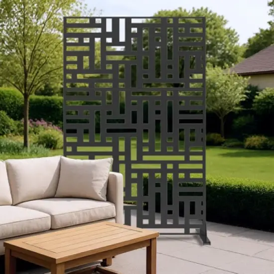 Metal Privacy Screen Outdoor 71"x47", Freestanding Decorative Privacy Fence Panel for Patio, Balcony, Deck, Garden, Black image {7}