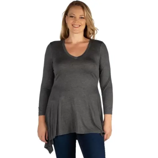 24seven Comfort Apparel Long Sleeve Split Hemline Plus Size Tunic Top image {5}
