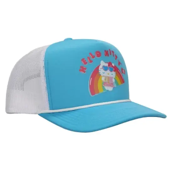 Hello Kitty Rainbow Pool Float Men's Light Blue Foam Trucker Hat image {3}