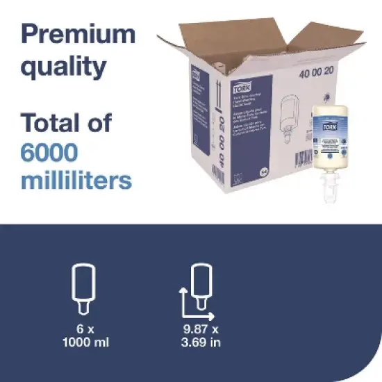 Tork Odor-Control Hand Soap Liquid S4 Refill, Perfume-Free, 1 L, 6/Carton image {1}