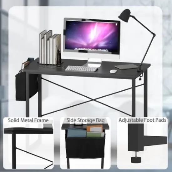 Costway 40''Modern Computer Desk Study Writing Table w/ Storage Bag Black/Coffee/Brown image {9}