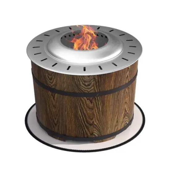 Outsunny Smokeless Fire Pit, 20" Barrel Style Wood Burning Firepit with Mat, Magnesium Oxide image {7}
