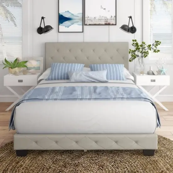 Reese Button Tufted Linen Upholstered Platform Bed Frame - Eco Dream image {5}