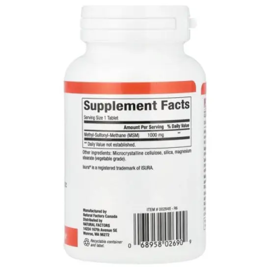 Natural Factors MSM, 1,000 mg, 90 Tablets image {1}