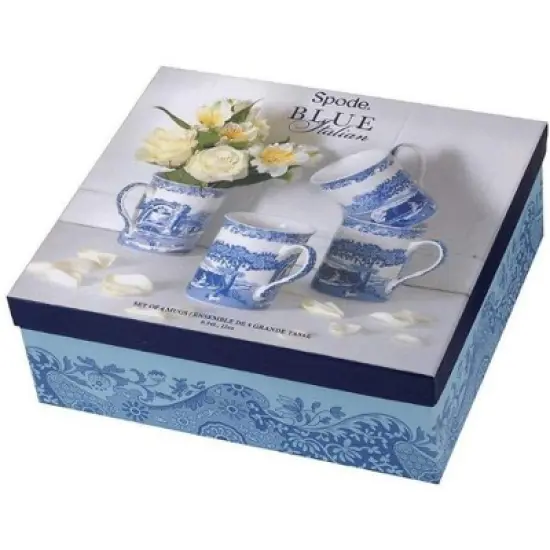 Spode Blue Italian 12oz Porcelain Mug, Set of 4 - Compact Hot Beverage Cups with Ornamental Scenic Pattern & Glazed Finish image {2}
