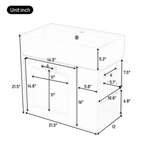 Christopher Knight Home Emilee Modern 21.8" Wall-Mounted Floating Bathroom Vanity with Ceramic Sink image {2}