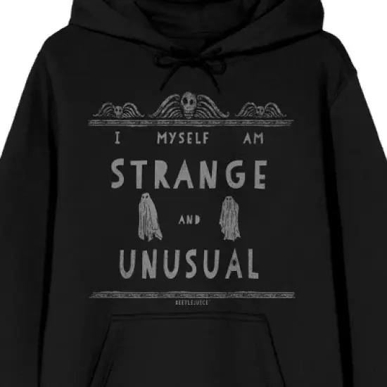 Beetlejuice I Myself Am Strange And Unusual Long Sleeve Men's Black Hooded Sweatshirt image {1}