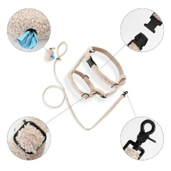 THE LICKER STORE Teddy Boucle Adjustable H Harness and Leash Walk Set with Poop Bag Pouch image {4}