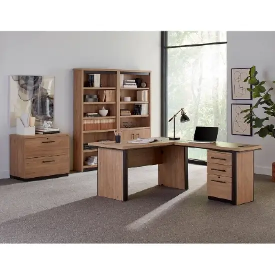 78" Abbott Contemporary Open Wood Laminate Bookcase Light Brown - Martin Furniture image {1}