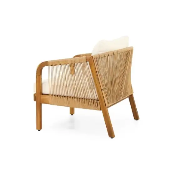 FIONECA 4-Piece Acacia Wood Patio Furniture Set, Outdoor Conversation Set with Coffee Table & Cushions, Brown Frame + Beige Cushions image {12}