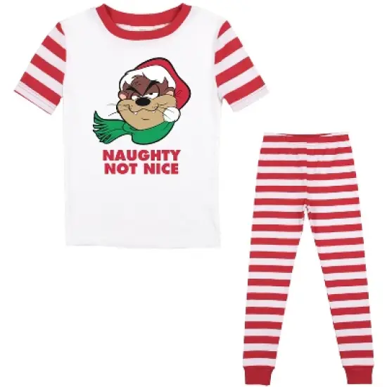 Looney Tunes Taz Naughty Not Nice Boy's Red & White Striped Sleep Set image {4}