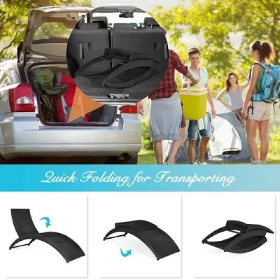 Costway 2PCS Folding Patio Rattan Lounge Chair Chaise Cushioned Portable Lawn Turquoise image {3}