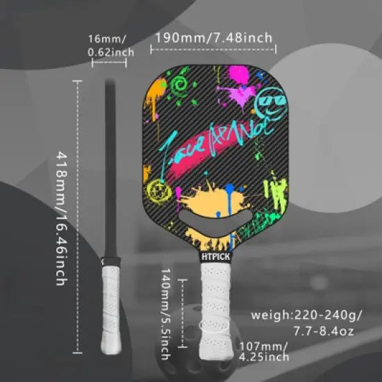 Aukfa Colorful graffiti Carbon Fiber Pickleball Paddle &ndash; Thermoformed One-Piece Design with UV Printed Matte Surface & 16mm Polypropylene Core image {5}