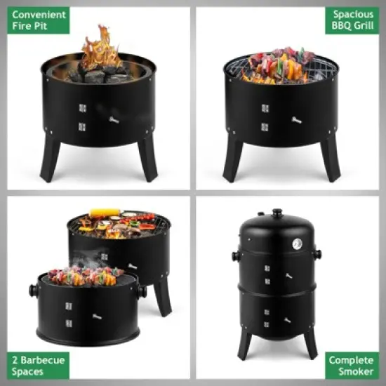 KTMBDW Vertical Multi-Layer Steel Charcoal Smoker, Heavy Duty Round Charcoal BBQ Grill for Outdoor Smoking Grill with Thermometer Outdoor Home Party image {6}