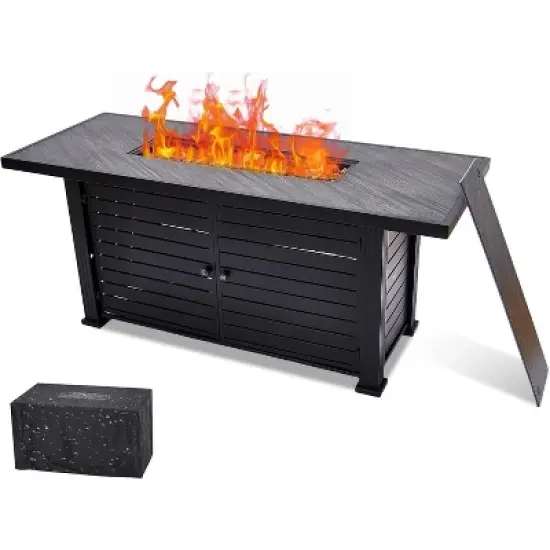 57" 50,000 BTU Rectangular Propane Fire Pit Table &ndash; 2-in-1 Lid+Rain Cover, CSA-Certified Steel, Weatherproof for Patio/Garden/Deck &ndash; Black image {7}