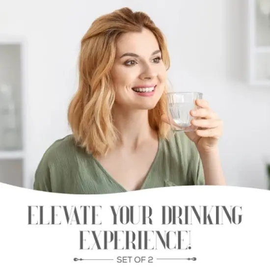 Elle Decor Ribbed Double Wall Set of 2 Coffee Cups, Ribbed Insulated Glass, Clear, 8-Ounce image {1}