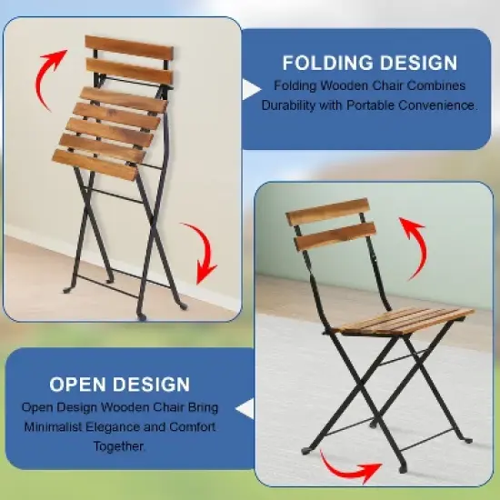 BestMassage 3 Piece Bistro Set Folding Chairs Table with Weather-Resistant Wood, Brown image {2}
