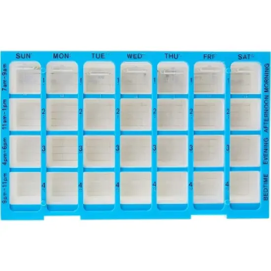 Ezy Dose Weekly (7-Day) Pharmadose Pill Organizer, Easy Fill Tray, 4 Times a Day, Blue (Large) image {3}