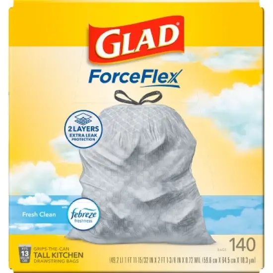 Glad ForceFlex Drawstring Trash Bags - Febreze Fresh - 13gal/140ct image {11}